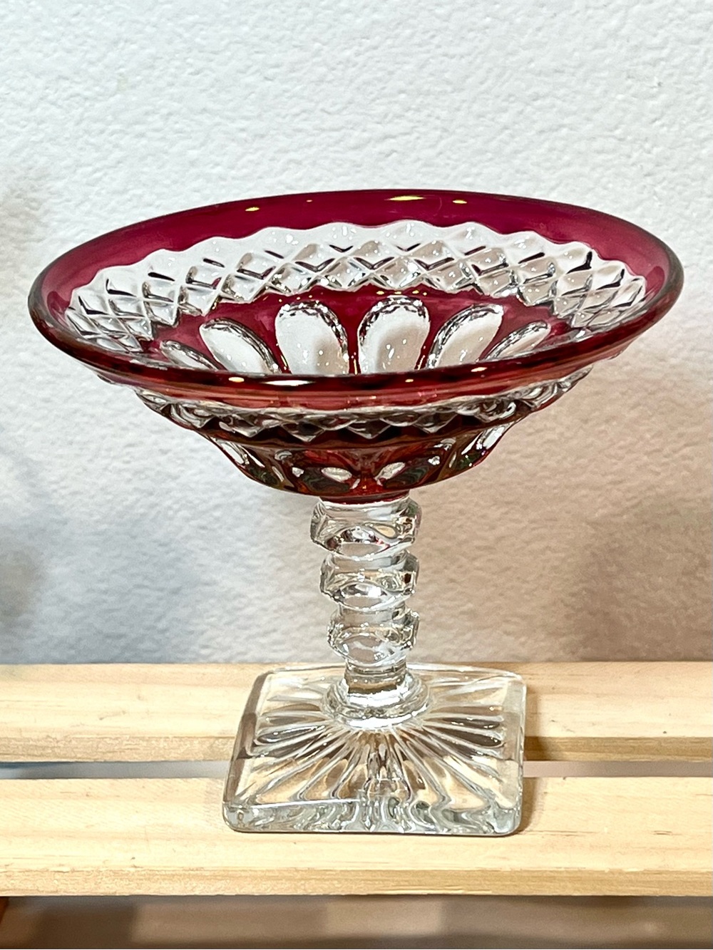 Westmoreland Ruby Flash “Wakefield” Thumbprint Crystal Pedestal Compote Bowl